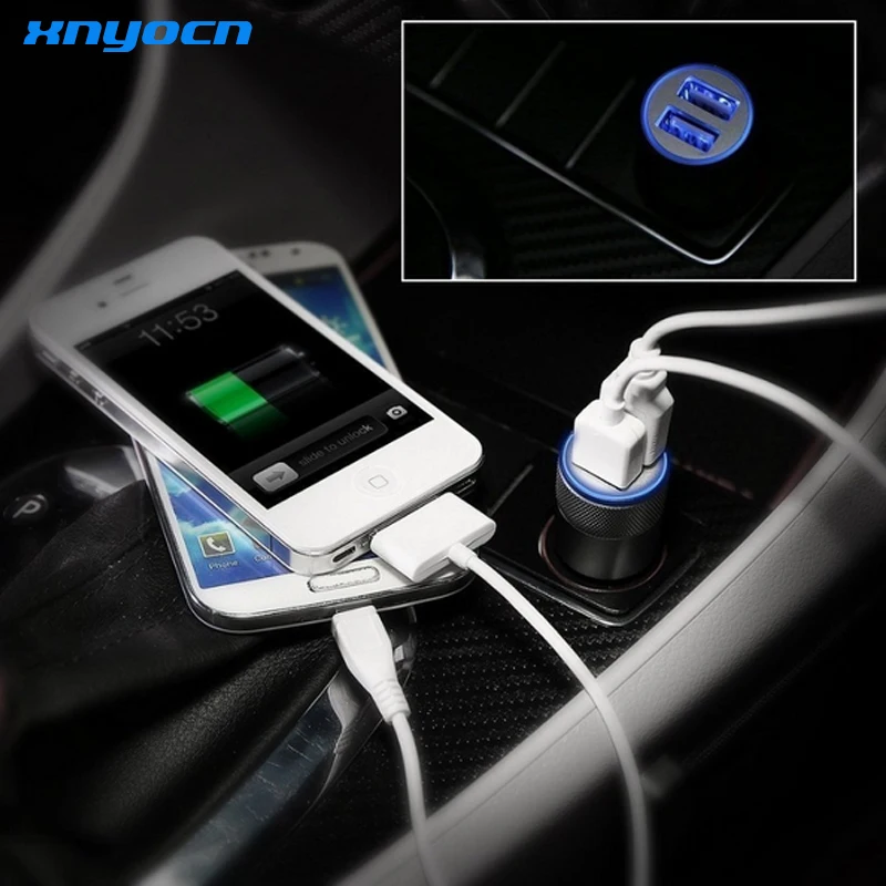 Автомобильное зарядное устройство с 2 портами 3 1 А двумя USB + в фута 8 pin и Micro кабель