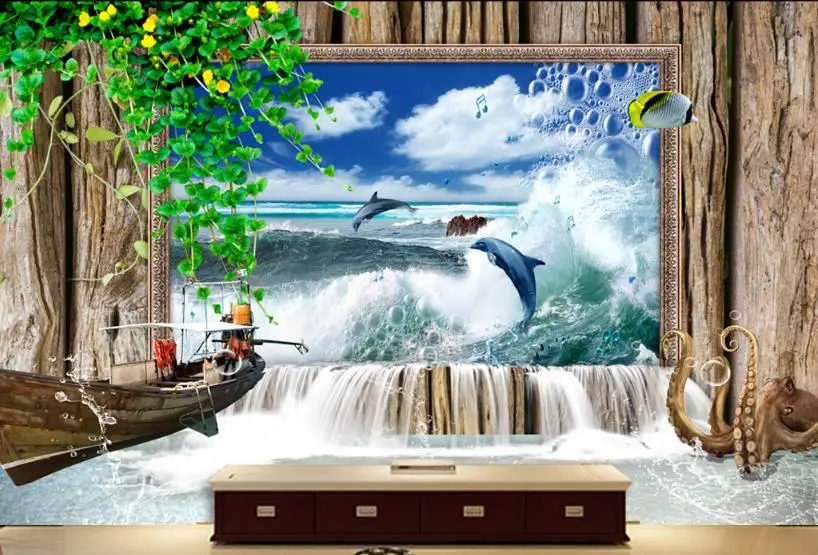 Пользовательские обои кирпичная стена океан для детской комнаты ТВ фон домашний