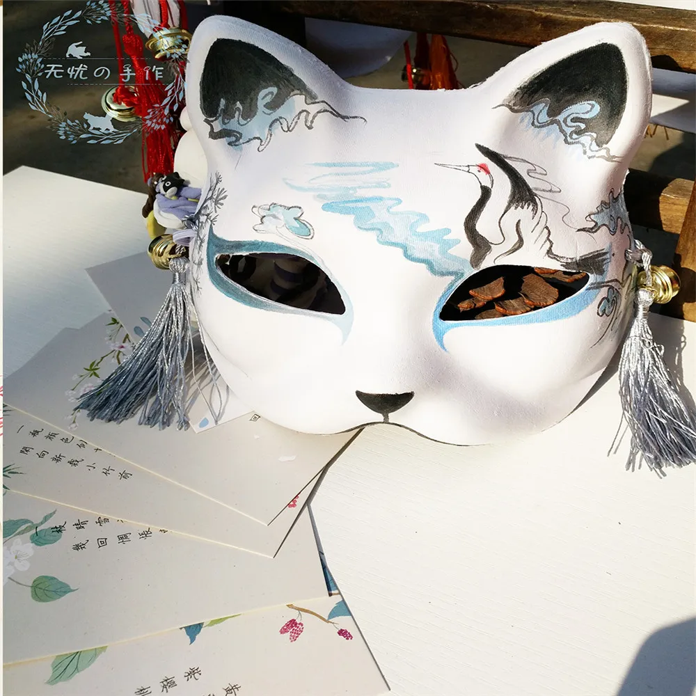 

New Japanese Private Fox Mask Hand-painted Cat Natsume's Book of Friends Pulp Fox Half Face Mask Halloween Cosplay Animal Masks