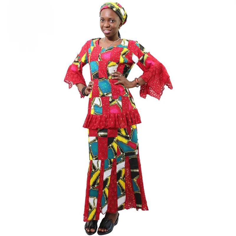 Женские африканские платья MD dashiki короткая юбка-раппер с шарфом комплект из трех