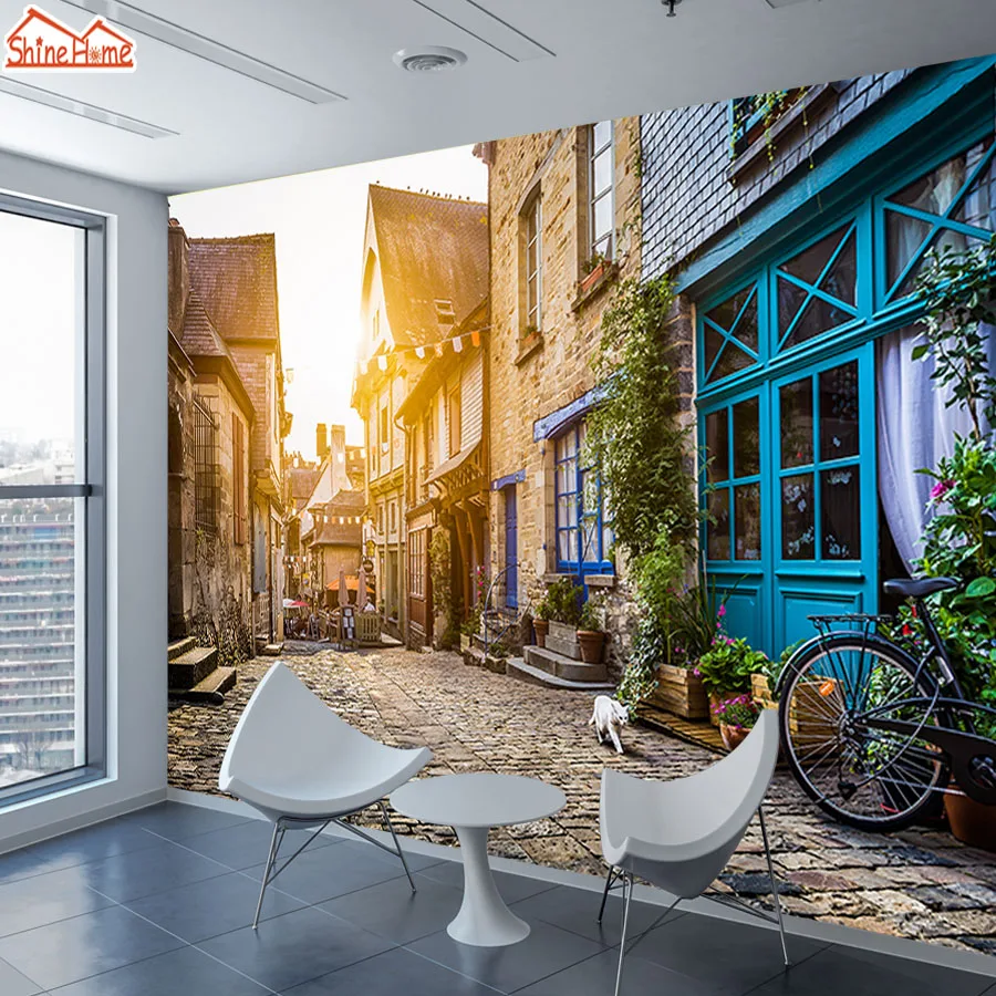 

ShineHome-Modern Large Old City Street Wallpaper 3d for Walls Wallpapers 3 d Sdudy Living Room Shop Cafe Wall Paper Mural Rolls