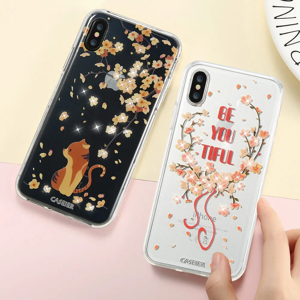 CASEIER чехол с милым котом для iPhone 6 6s 7 8 Plus мягкий силиконовый блестящими