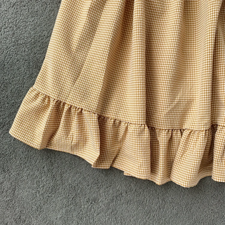 ALPHALMODA/ летний укороченный топ+ юбка трапециевидной формы, женский милый комплект из 2 предметов, куртка и юбка в клетку с высокой талией