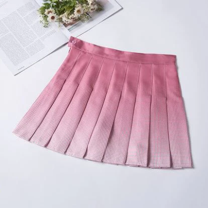 Pink Юбки Харадзюку Женские винтажные плиссированные юбки в горошек на молнии свободные юбки на пуговицах хлопок модный градиентный цветной юбки женские - Цвет: Pink