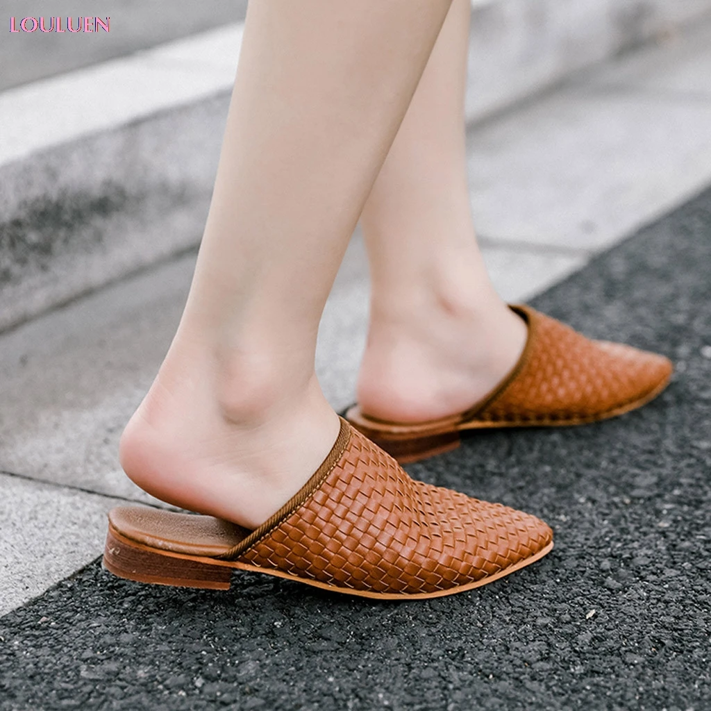 Женские плетеные шлепанцы повседневные в римском стиле с заостренным носком
