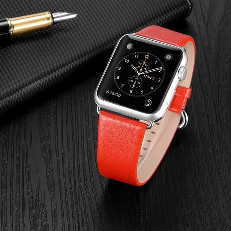 Ремешок из натуральной кожи для apple watch Series 3 2 1 42 мм браслет нержавеющей стали