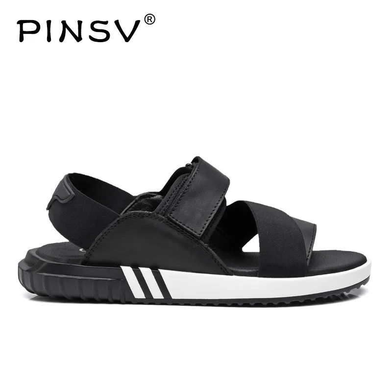 PINSV/кожаные сандалии Мужская Летняя обувь черные мужские пляжные Homme Sandalias Hombre