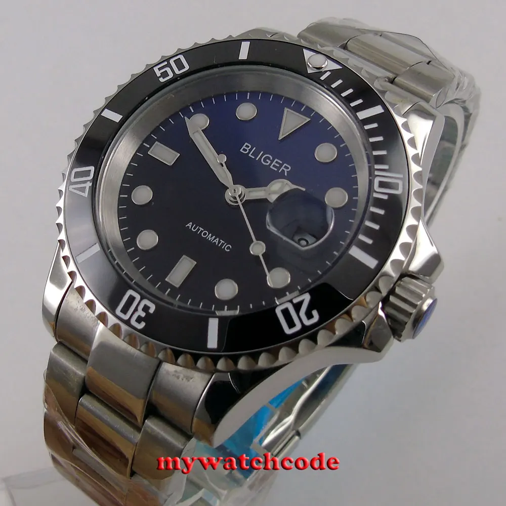 40mm Bliger Blue Black Dial Sapphire Crystal NH35A MIYOTA 8215 Automatic Movement Mens Watch Oyster Strap With Polished Center | Наручные