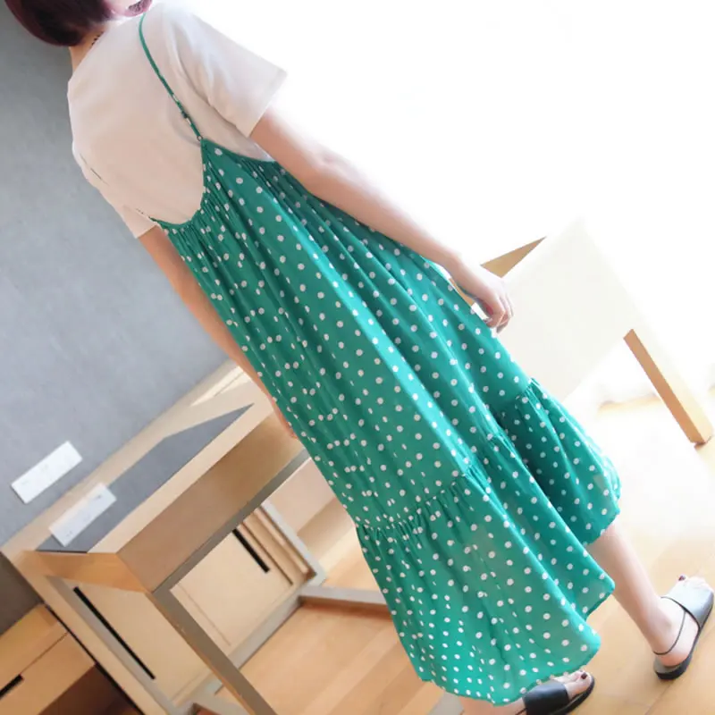 XITAO False Two Piece Midi Dress Women Clothes 2019 V Neck Dot Irregular Perspective Summer Korea Fashion Pullover WBB4342 | Женская