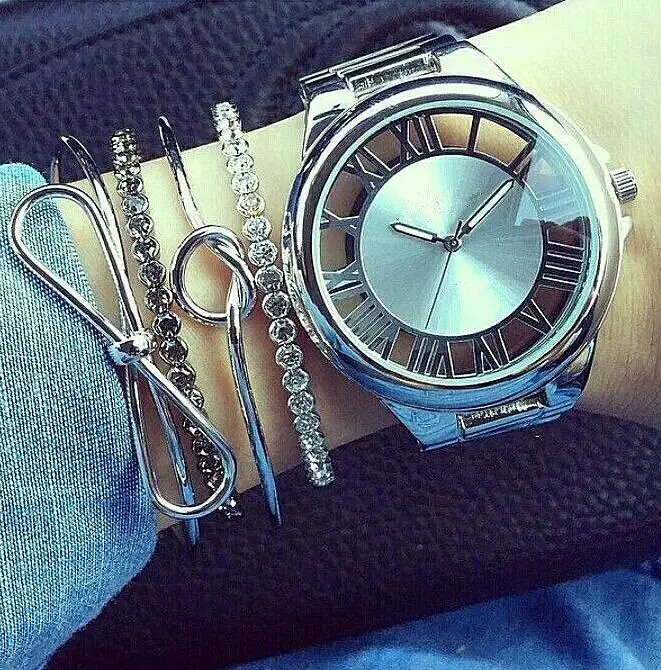 Модный серебряный браслет с кристаллами и бантом 4 комплекта дамский