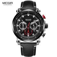 megir mens 24 hours quartz watches leather strap chronograph 3atm waterproof army wristwatch man relogios masculino 2085 black