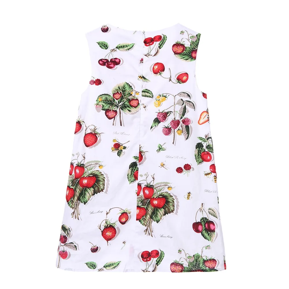 Малыша Девушки Платье Без Рукавов Мини Одежда Фрукты Печати Красный Белый