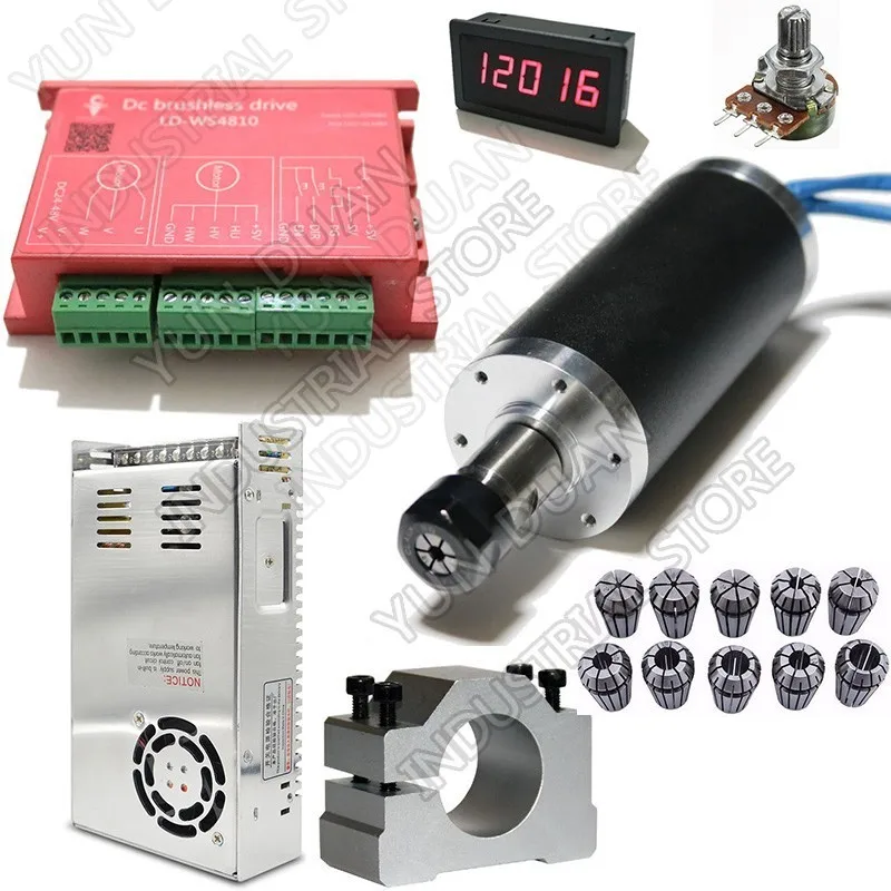

Brushless spindle 250W 53Ncm DC24V 42mm motor& driver& power supply & Speed indicator & Potentiometer & ER11 Collets Match MACH3