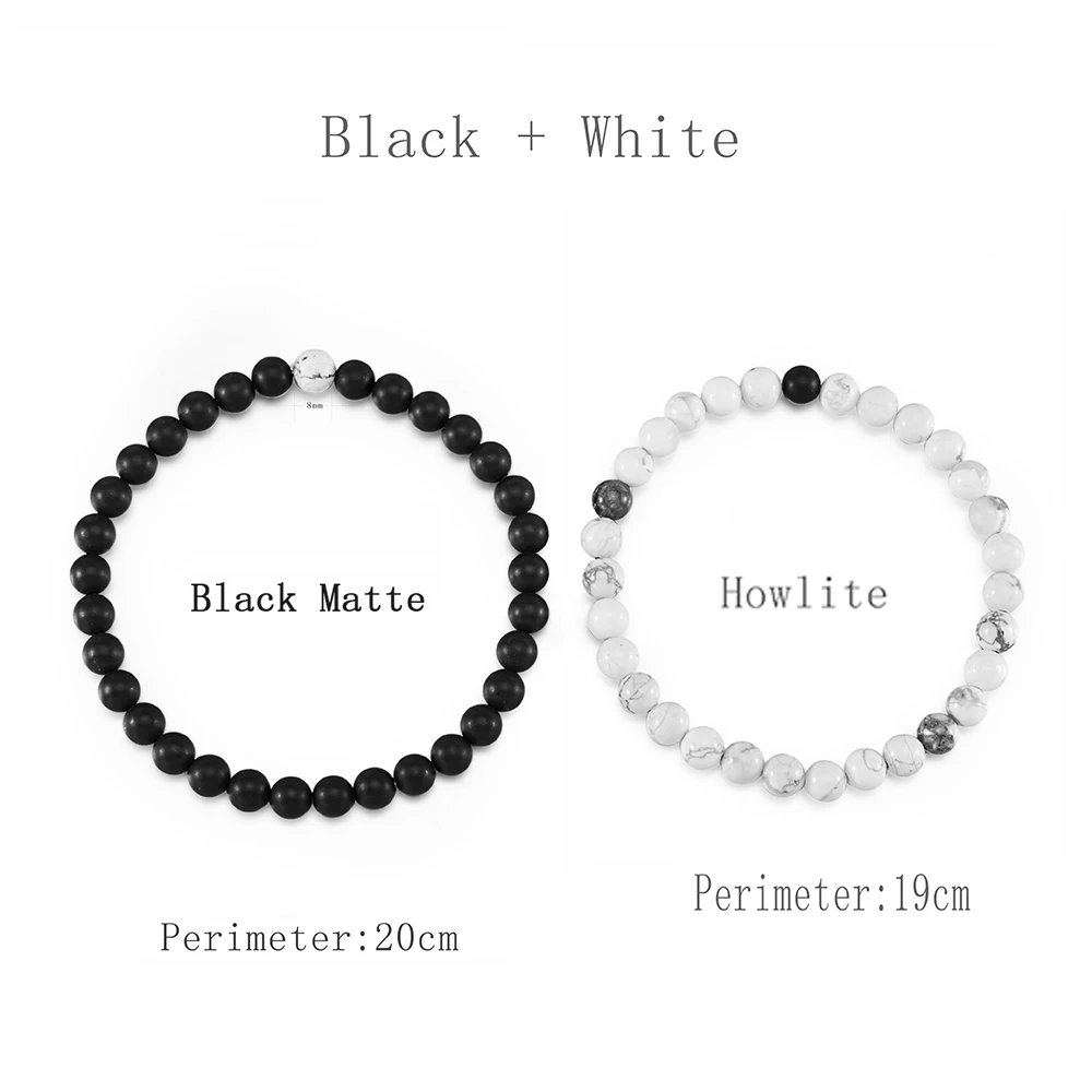 White and Black Matt Браслет Howlite из бусин для ароматерапии и лавы, пара браслетов, его и ее любовь, браслет из бусин, фитнес-браслет с голограммой для женщин и мужчин - Окраска металла: White and Black Matt