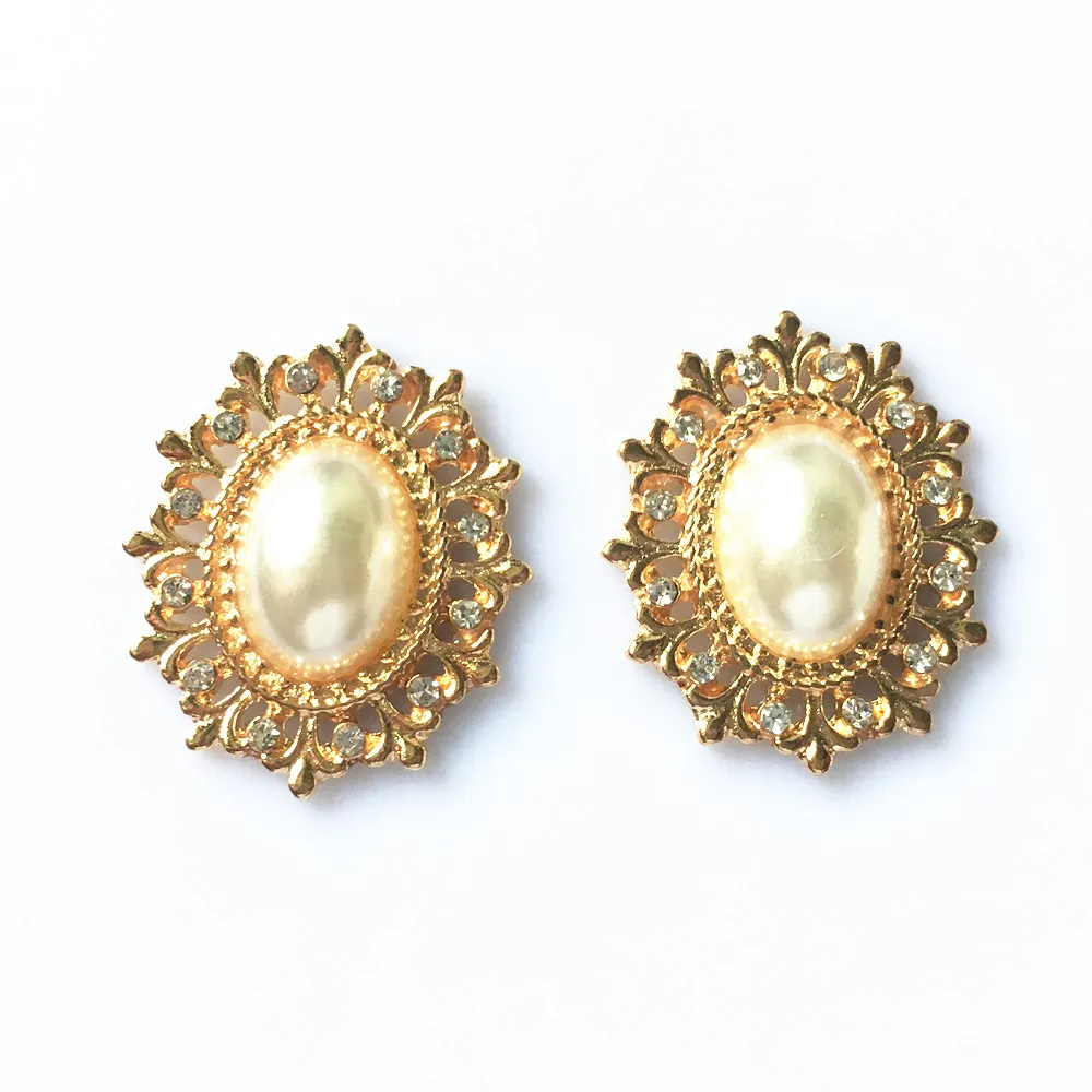 5 шт./лот овальные цветочные жемчужные пуговицы из сплава Золотое украшение для