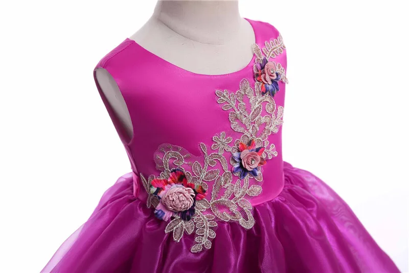 Candy Color Three-dimensional Embroidered Flower Princess Girls Dress Children Organza Pettiskirt Violet Formal | Детская одежда и