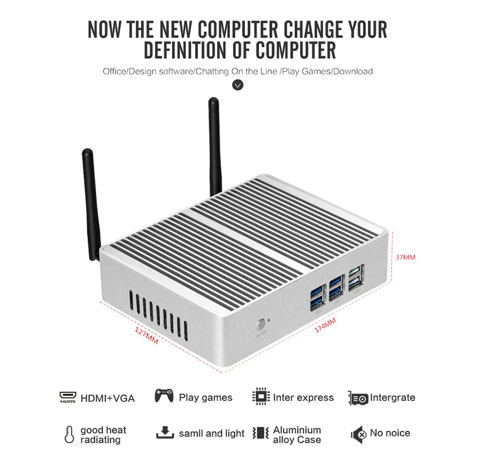 OLOEY мини-ПК без вентилятора Intel Pentium 4405U Windows 10 Linux 8 Гб ram 120 ГБ SSD 300 Мбит/с WiFi Gigabit Ethernet HDMI VGA 6* USB NUC