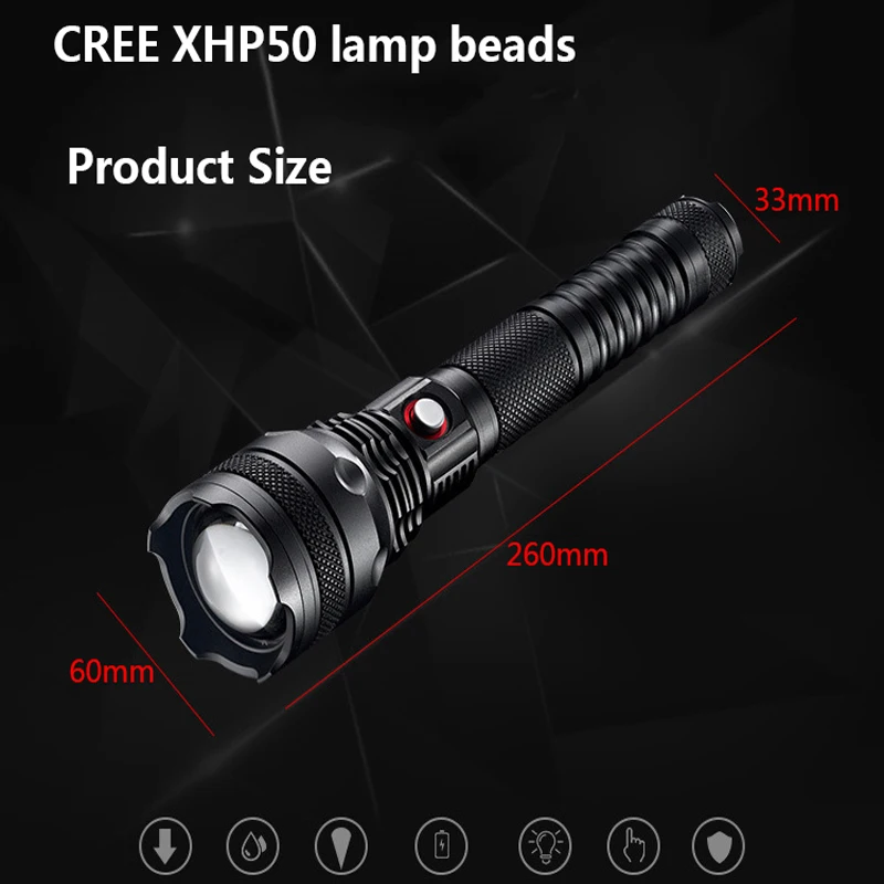 Светодиодный фонарик cree xhp50 xhp70 с поворотным зумом 2*26650 прямой зарядкой от
