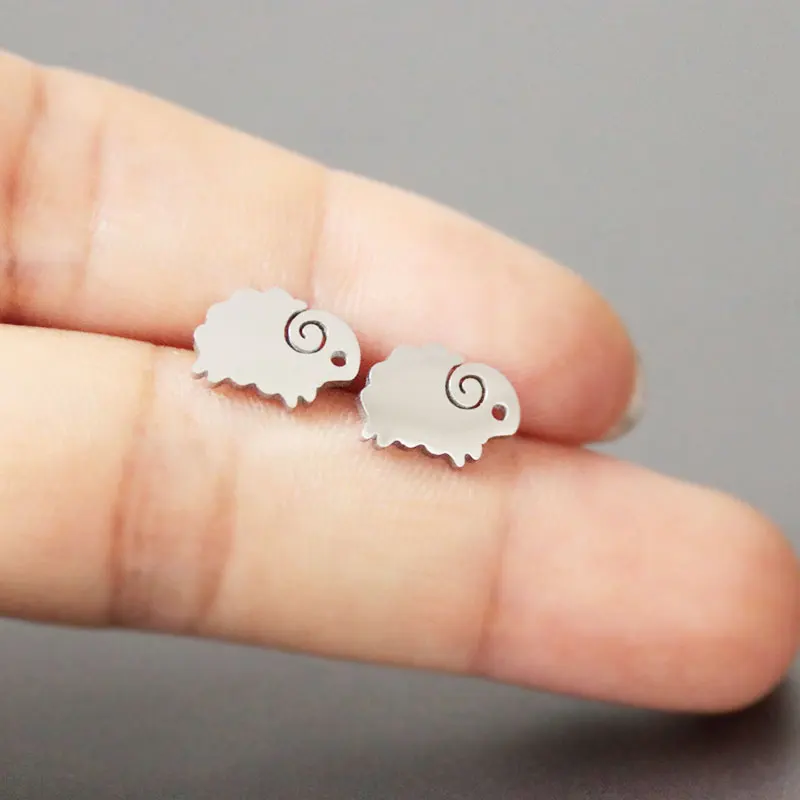 1Pair Cute Little Lamb Earring Minimalistic Fawn Stainless Steel Earrings Studs Fashion Ear Jewelry For Women Girls Kids | Украшения и