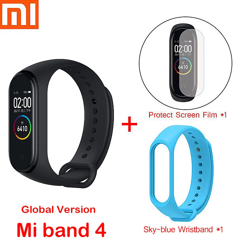 Новейший Xiaomi mi-браслет 4/Smart mi Band 3, фитнес-браслет с цветным экраном, Bluetooth 5,0 для IOS Android - Цвет: Global mi4 add strap