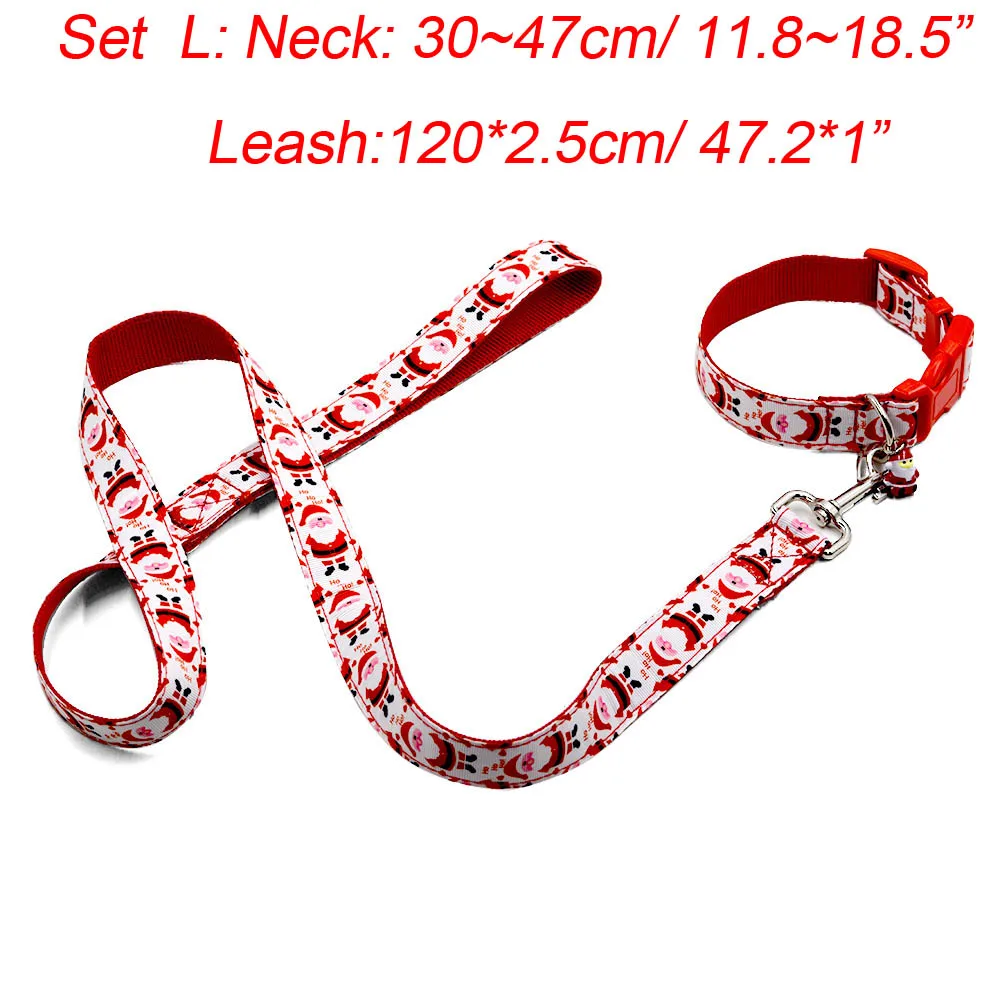 Collar L and Leash Рождественский ошейник для собак и кошек и поводок набор милых колокольчиков Санта Клауса маленькие ошейники для прогулки с собакой поводок регулируемые нейлоновые Ожерелья 35 - Цвет: Collar L and Leash