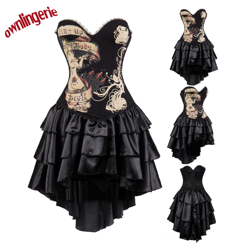 

Good quality sexy black Punk dress with animal dinosaur design s-2xl W3490