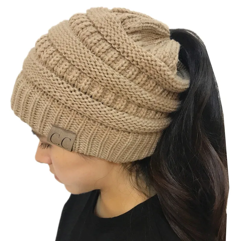 CC хвостик Шапка-бини Для женщин крючком вязать Кепки зимние Skullies шапочки Теплый s