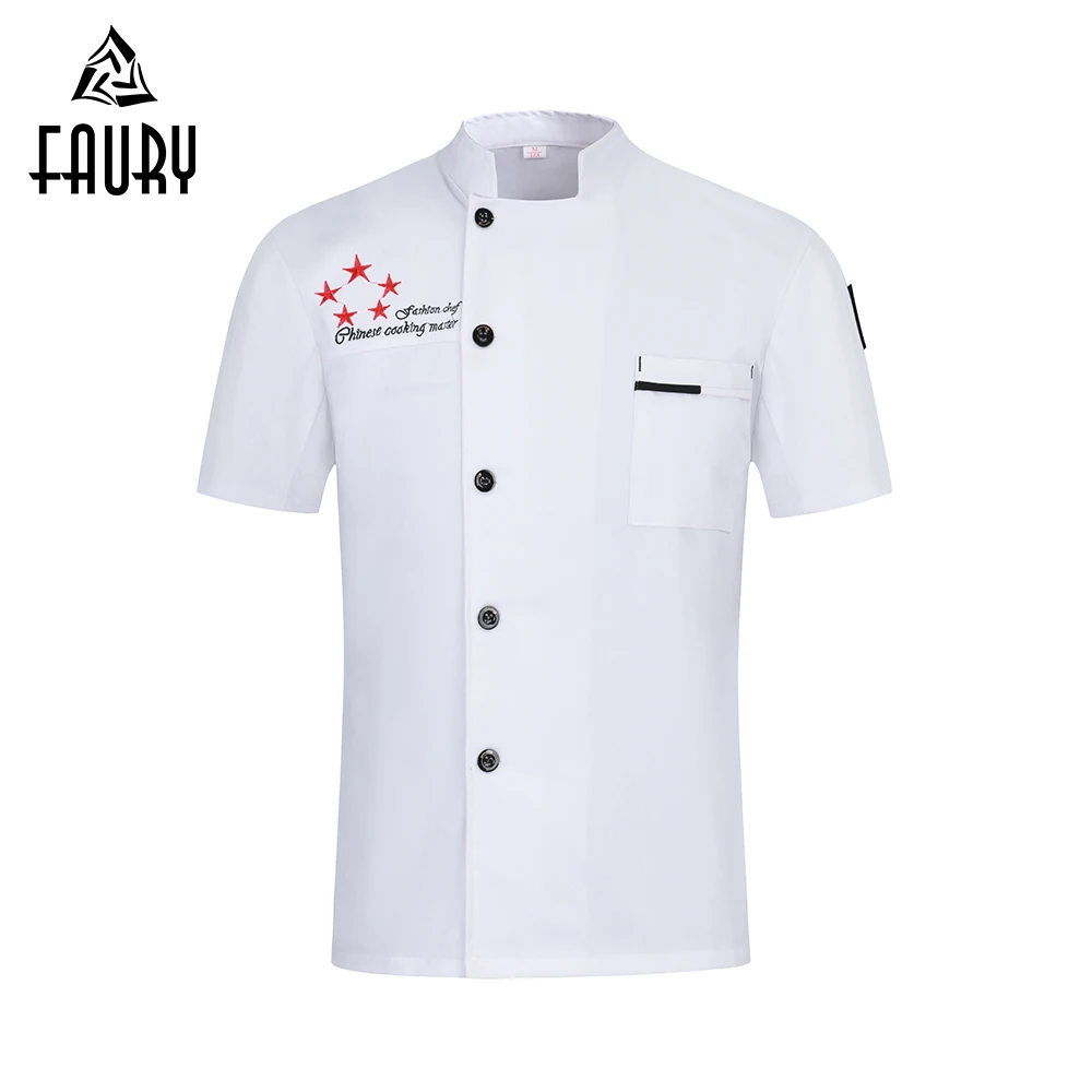 

New 2019 High Quality Chef Jacket Short Sleeve Cooking Clothes Unisex Kitchen Restaurant Uniform Hotel Work Shirt Men Women