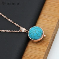 sz trendy green turquoises beads pendant necklace simple temperament 585 rose gold for women fine fashion wedding party gift