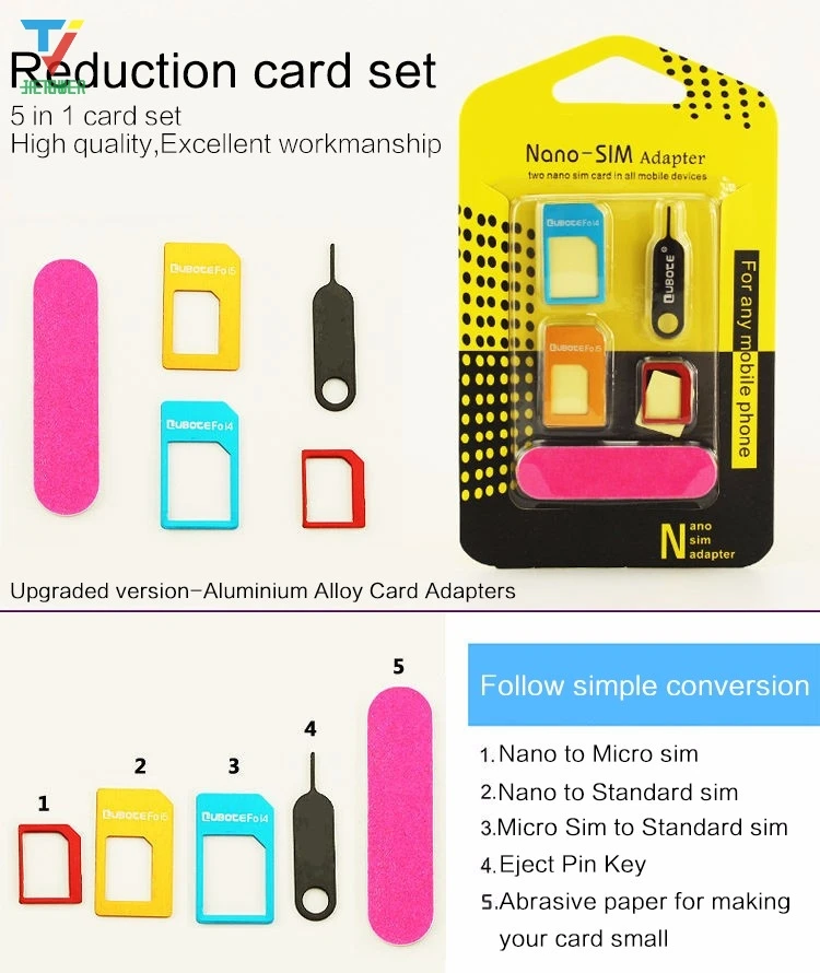 1000 компл./лот 5в1 адаптеры для карт Nano Sim + Обычная & Micro SIM стандартная карта и