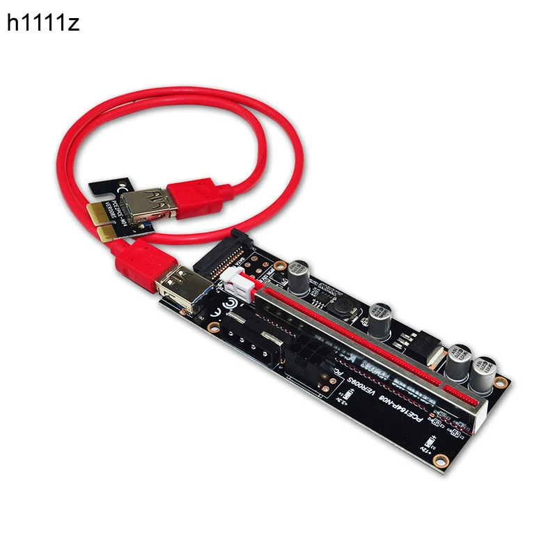 Переходник PCI-E Riser 009S Plus от 1X до 16X 60 см Красный Кабель USB 3 0 4 контакта 6 контактов SATA