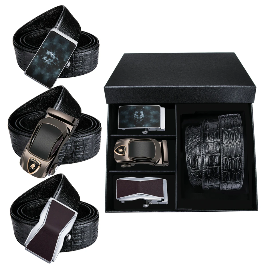 DiBanGu Для мужчин Ремни модельер автоматические пряжки ремни Gift Box Set Черный