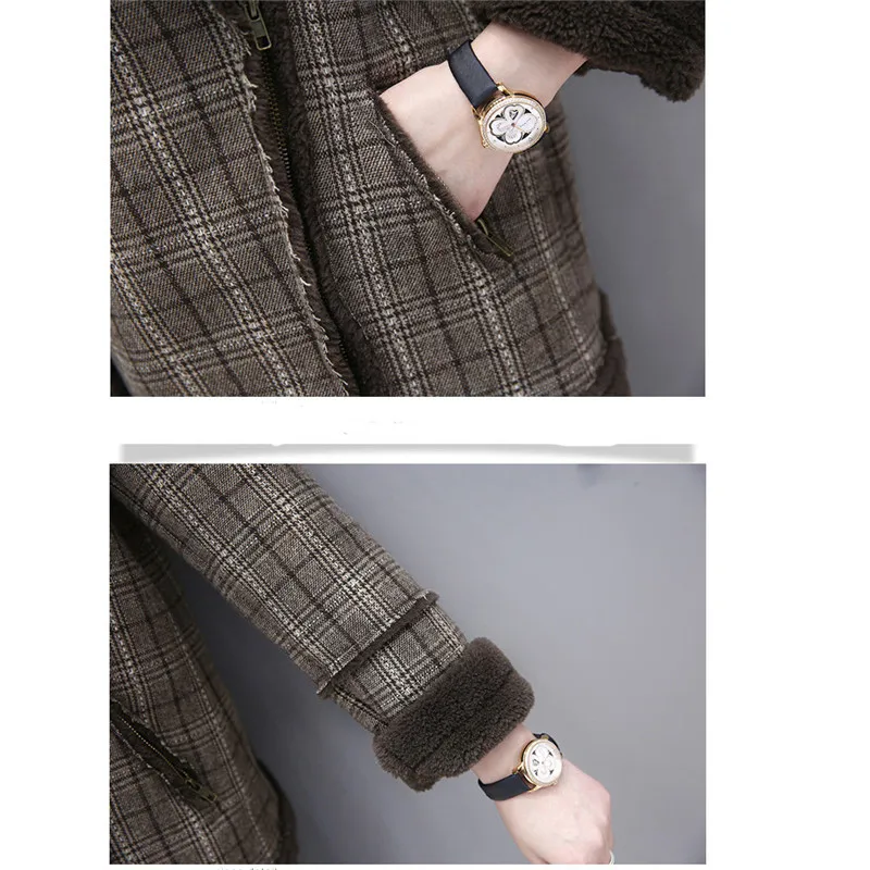 

New Women's Autumn WinterLoose Large Size Cotton Padded Coat Short Thicken Motorcycle Outerwear Women Winter Plaid Jacket ff021