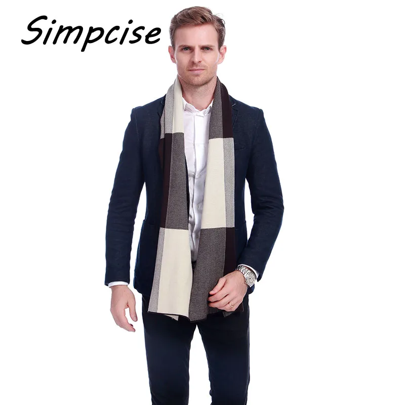 [Simpcise] 2017 Winter Man Plaid Scarf Thick Warm Acrylic Men Scarves soft touch Wraps Elastic A3A18938 |