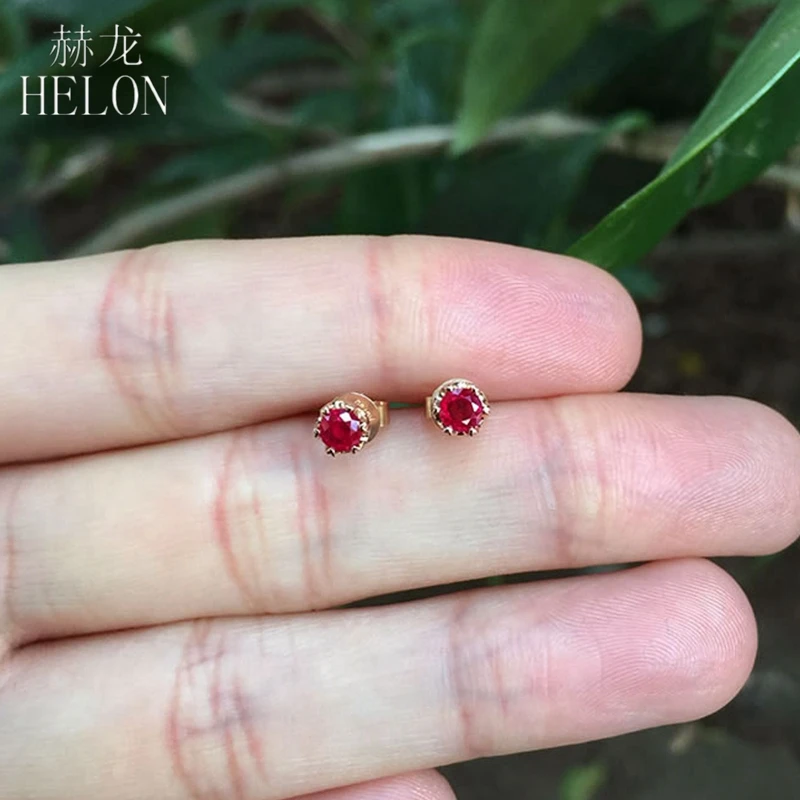 HELON, 14 к, розовое золото, 0,4-0.46ct, натуральный рубин, Обручальные, свадебные, женские, уникальные, изысканные, Модные Ювелирные серьги-гвоздики
