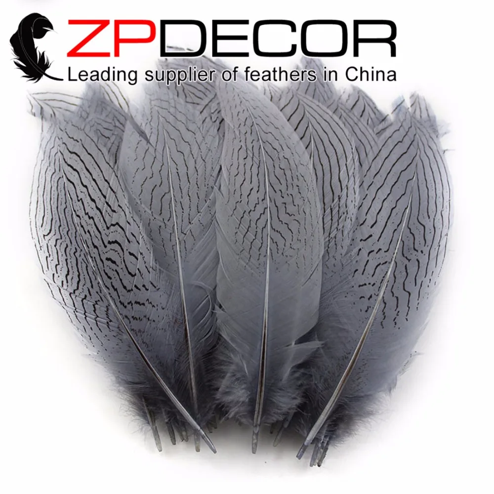 

Ведущий поставщик ZPDECOR 8-10 дюймов (20-25 см) 50 шт./лот Высокое Качество окрашенная серая Серебряная оперение фазана перья для декора своими рука...