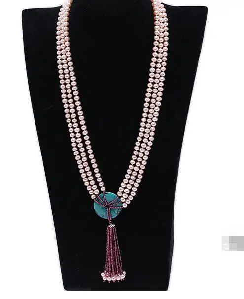 Three-Strand 6x7mm Natural pink Freshwater Pearl Necklace 26 27 28inch | Украшения и аксессуары