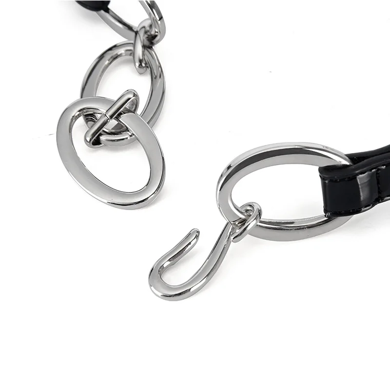 Ремень кожаный женский дизайнерский пояс с цепочкой чёрный| |