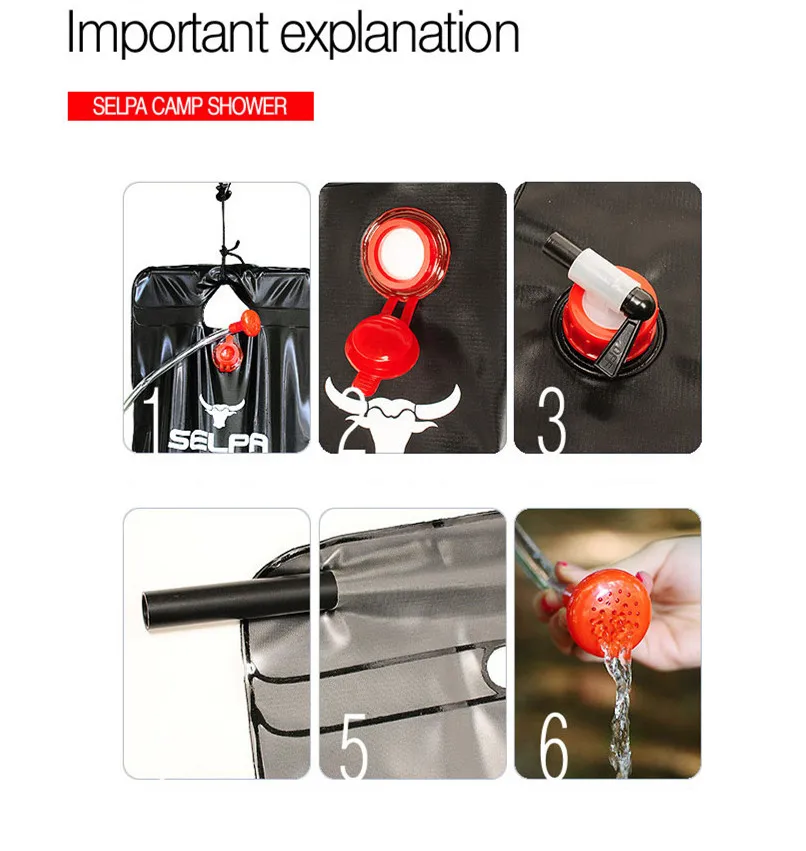 Походный туристический душевой мешок с подогревом на солнечной энергии для