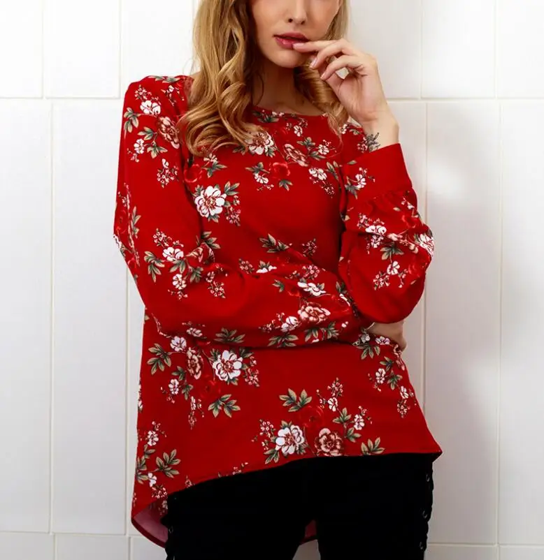 

Floral Print Autumn Women Zipper Blouse Top Long Sleeve Shirt Harajuku Feminina Womens Irregular Tops And Blouses Clothes