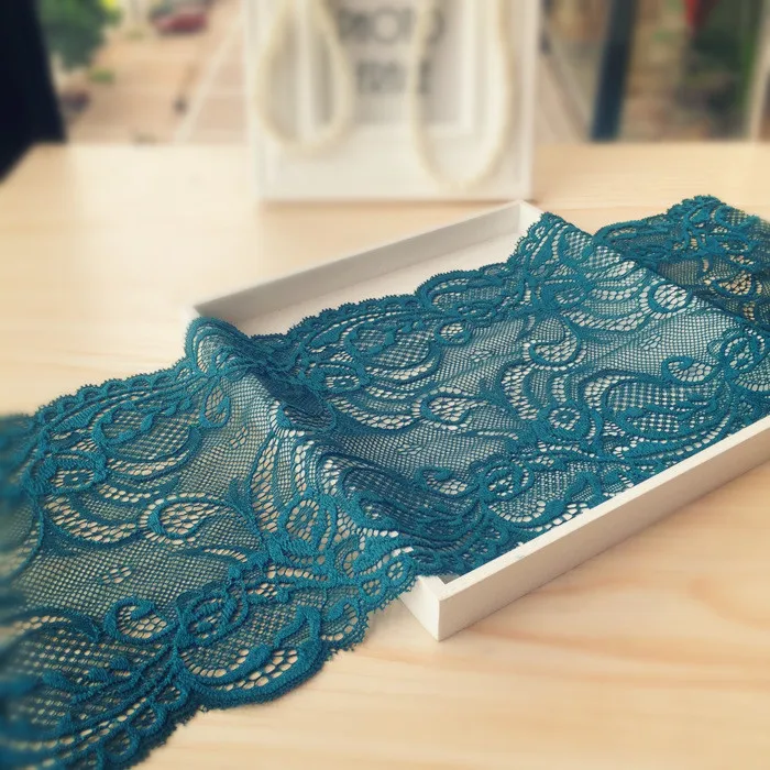 (5meters/lot) Thicken elastic lace floarl stretch trim fabric high quality atrovirens width 17cm | Дом и сад