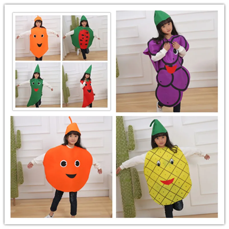 

Модные детские костюмы на Хэллоуин для мальчиков и девочек, Мультяшные фрукты, ананас/виноград/оранжевый, несколько стилей