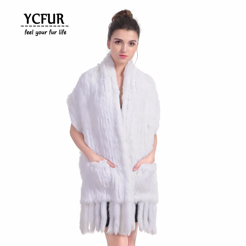 YCFUR 170 см, женские шали, шарфы, зимние, мягкие, теплые, ручная работа, вязаные, натуральный кроличий мех, шарфы, шарфы, длинный шарф с кисточками, женские