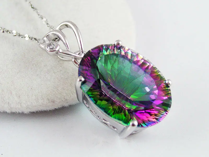 2013 Fashion UNIQUE DESIGN FLOWER 14ct Genuine Mystic Topaz Pendant 925 Sterling Silver Free Shipping|topaz silver jewellery|topaz earingssilver