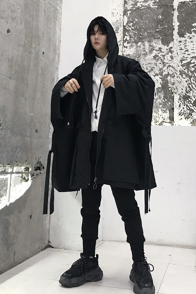 

M-XXL!!! Spring solid color dark personality super loose hooded zipper long bat sleeve webbing youth large size thin coat tide.