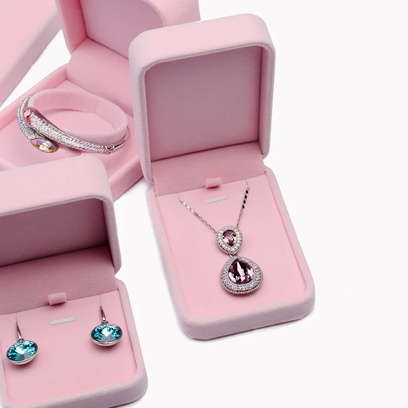 

Romantic Jewelry Gift Box Pink Velvet Box Engagement Ring Necklace Earring Bracelet Packaging Storage Box Jewelry Organizer