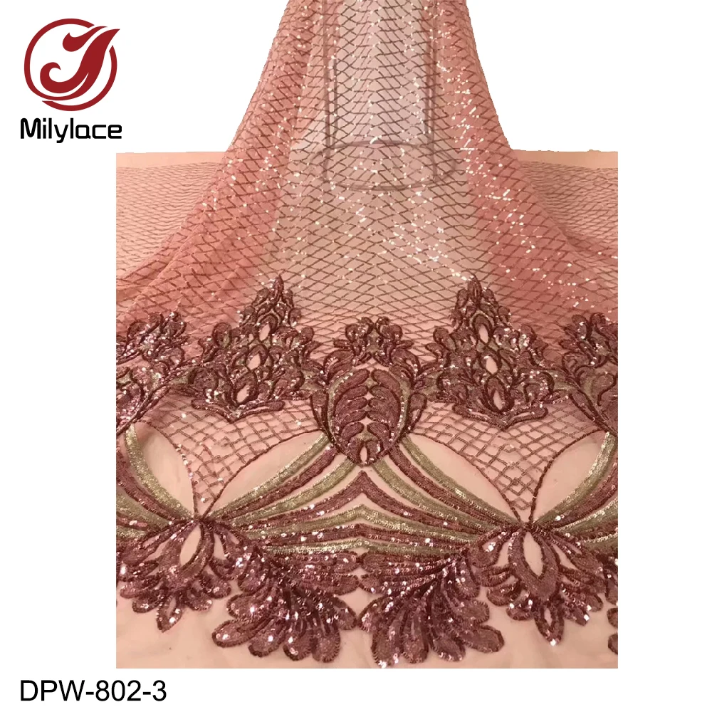

Milylace Fashion African lace fabric 5 yards purple sequined tulle lace fabric multi-colorful net lace for party dresses DPW-802