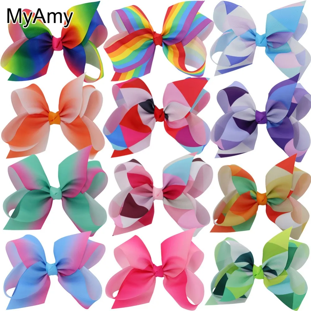 MyAmy 24pcs/lot 6'' grosgrain ribbon hair bows WITH alligator clips boutique rainbows bow girls hairbow For Teens Gift | Детская