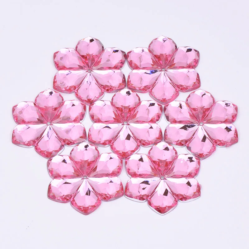 Light Pink JUNAO 28 мм пришитые Хрустальные Стразы AB цветок большая аппликация из страз для шитья акриловых камней с плоской задней частью хрустальные камни для рукоделия - Цвет: Light Pink