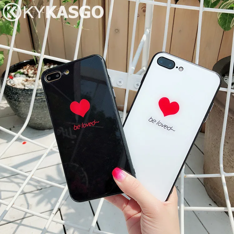 KYKASGO чехол из закаленного стекла для iPhone X с милым сердцем жесткая задняя крышка